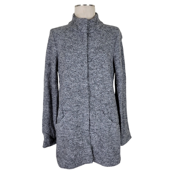 Pure J Jill Cardigan Size S Black Marled Snap Closure High Neck Pockets Longline - Picture 2 of 11